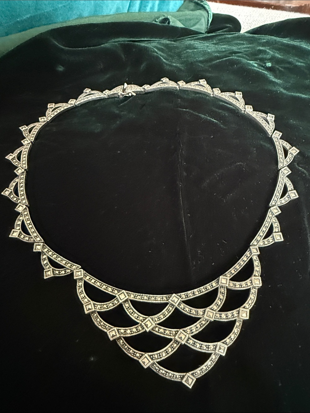 Gorgeous Vintage Sterling Silver Judith Jack Marcasite Fan Necklace